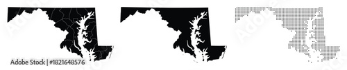 Maryland Map Vector Silhouette Illustration with County Borders and Dots