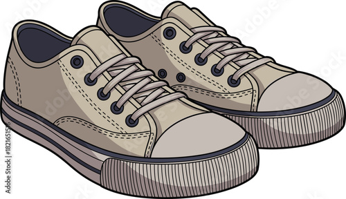 Pair of Beige Sneakers, Casual Style Footwear for Everyday Wear, Isolated on White Background: Trendy Sport Shoes for Active Lifestyles, Fashionable Canvas Trainers, Comfortable Style for Modern Wardr