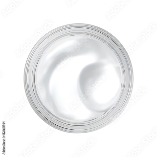 Reflection in a Round Silver Mirror Shows Smooth Lines and Delicate Curves in...