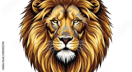 Majestic Lion Head Front Portrait Roaring in the Wild - Powerful Symbol of Strength and Courage for Conservation, Wildlife Awareness, and Animal-Themed Projects, Detailed Vector Art Illustration, Gold
