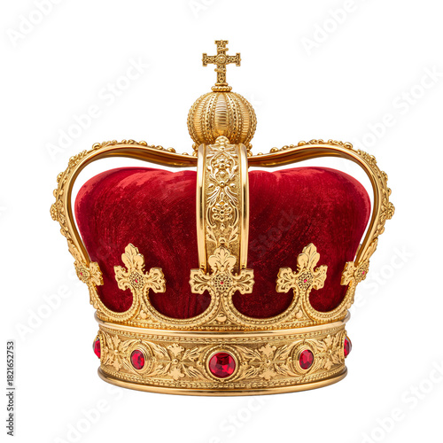 Crown With Red Velvet and Gold Detailing Displayed on a White Background for ...