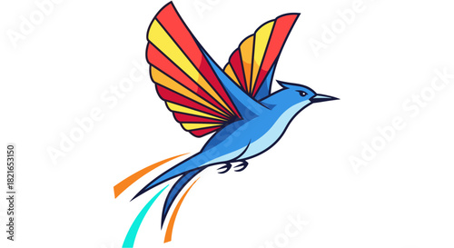 Vibrant Bluebird Flying with Colorful Wings on White Background: Conceptual Illustration for Nature, Wildlife, and Digital Design Projects - Modern Icon for Business, Marketing, Web, and Creative Pres