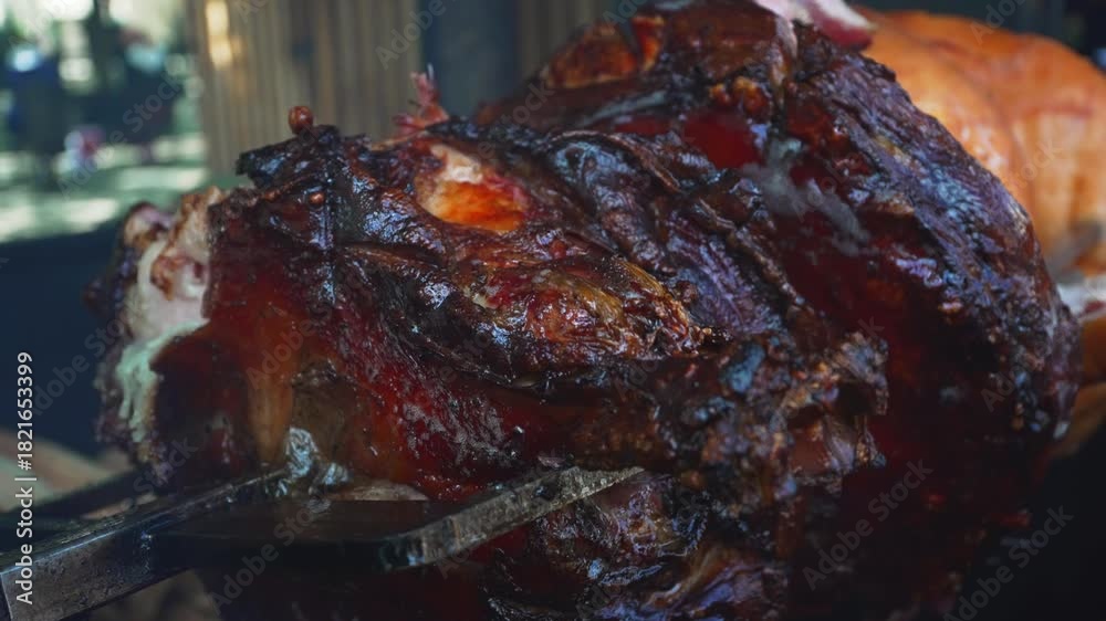custom made wallpaper toronto digitalTraditional pork street food roasting on spit.