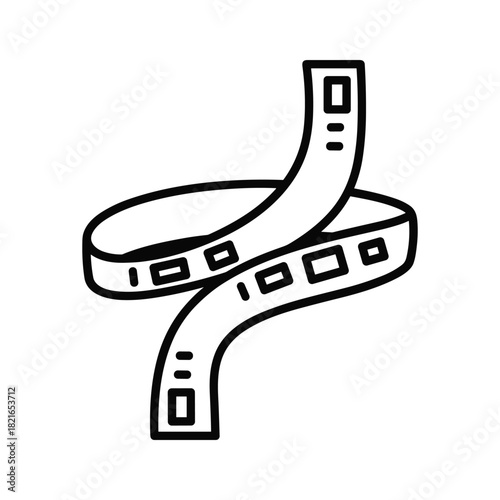 Black and white icon of a flexible led strip light measuring tape