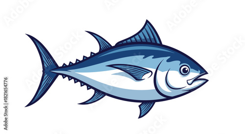 Tuna Fish Swimming Illustration in the Ocean: A Colorful Graphic Depiction of Marine Wildlife for Seafood Marketing, Restaurant Menu Design, Fishing Industry Concepts and Ocean Conservation Awareness