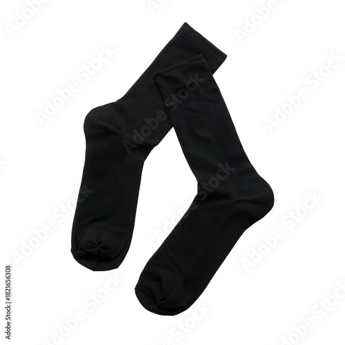 Black Knee-High Socks Displayed in a Flat Lay Arrangement on a White Background