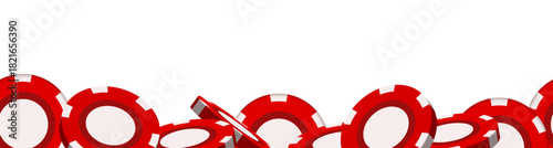 Gambling chips seamless border. Vector 3d clipart isolated on white background.