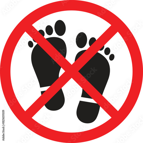 Red prohibition circle with black footprints no walking symbol forbidden feet