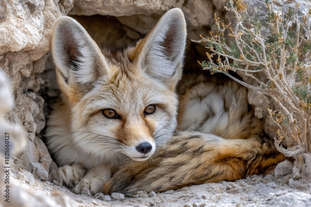 Obraz premium Kit fox animal resting inside desert den