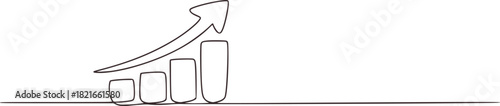 Continuous line drawing of a bar chart with upward arrow