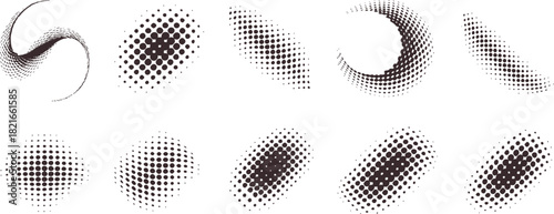 Collection of eight black and white halftone abstract shapes