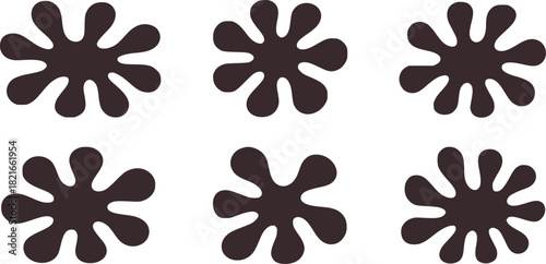 Six dark grey amoeba shapes on white background blob