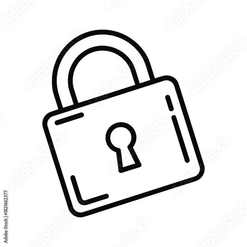 Simple black and white line icon of a padlock with a keyhole