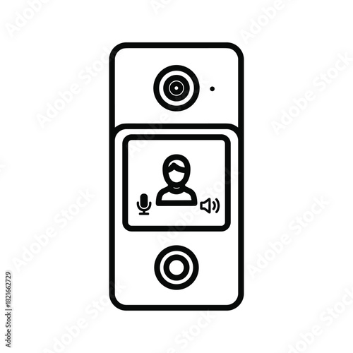 Line icon of video doorbell with screen showing person and icons