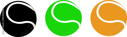 Colorful Tennis Ball Vector Icons ,  Green, Black, and Orange Sport Clipart Set