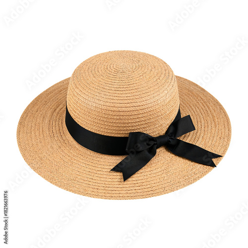 Stylish Straw Sun Hat With Wide Brim and Black Ribbon for Summer Outings