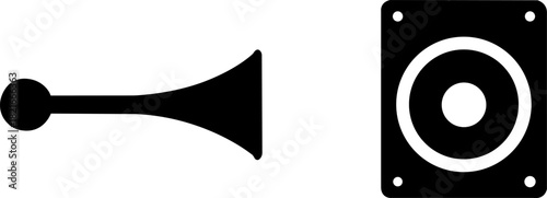 Iconic silhouette of a hand horn and a speaker
