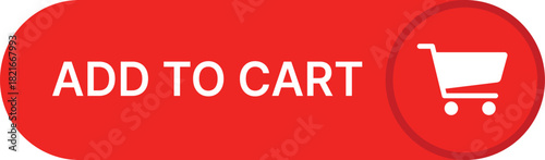 Red button with white text Add to Cart and shopping cart icon e-commerce online shopping