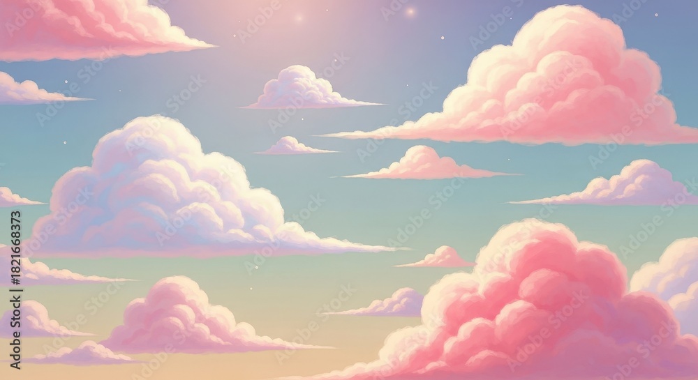 Obraz premium Soft Pink and Blue Clouds in a Serene Sky at Sunset for Tranquil Atmosphere