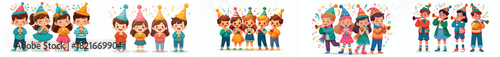 vector children people blowing trumpets celebrating the new year