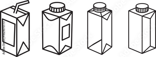 Set of Juice Box Line Art, Coloring Book Page Line Art Drawing, Vector and Illustration