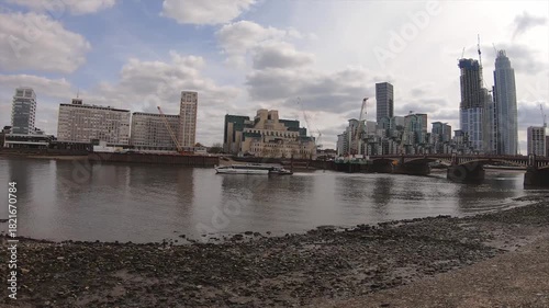Panoramic view of the River Thames with modern London skyline