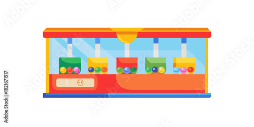 Colorful arcade claw machine with prizes on white background 1