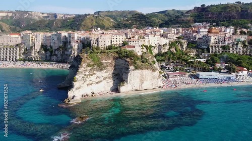 Panoramic Aerial View of Tropea's Stunning Waterfront and Historic Cliffs