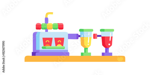 Colorful cartoon soda fountain machine with drinks