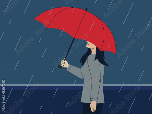 Woman with Red Umbrella (Rain)