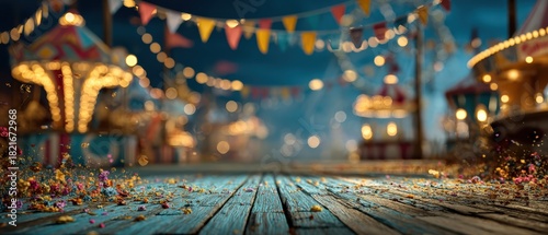 Vintage carousel spinning under a starry sky in vibrant colors