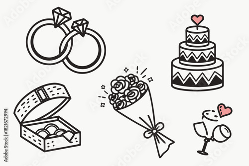 Wedding Icons Rings Wedding Cake Bouquet and Ring Box Keywords: wedding, icons, rings, engagement