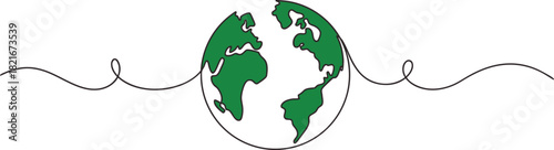 Minimal Earth illustration with a continuous line design. Simple global outline creates a clean eco-themed graphic. Ideal for sustainability projects,  and educational visuals.