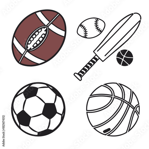 Sports Balls and Equipment Including Football Baseball Bat Soccer Ball Keywords: sports, ball