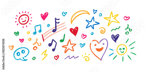 Colorful hand drawn doodle icons with transparent background 4