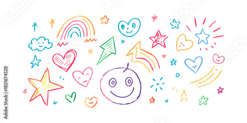 Colorful hand drawn doodle icons with transparent background 5