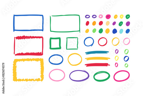 Colorful hand drawn doodle shapes and lines vector