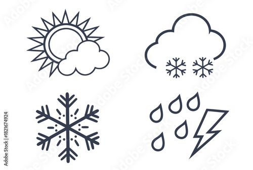 Weather Icons Sun Cloud Snow Rain Lightning vector illustration
