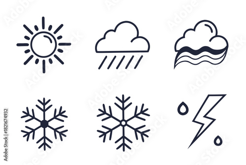 Six Simple Outline Icons for Weather and Climate Concepts graphic