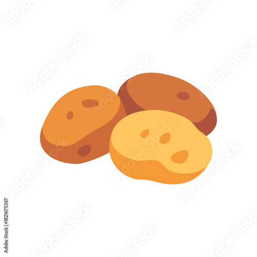 Whole potato tuber vegetable with slice, isolated flat style vector illustration