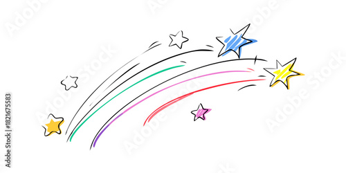 Colorful hand drawn shooting stars with trails vector