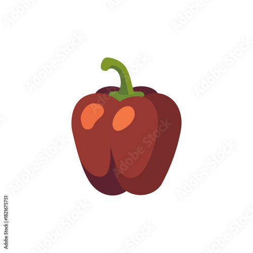 Brown bell pepper vegetable with stem, isolated flat style vector illustration