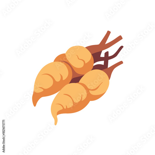 Whole yam root tuber vegetable, isolated flat style vector illustration