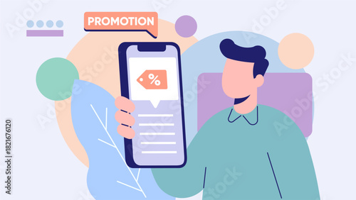 User Receiving Promo Notification on Smartphone – Flat Pastel Illustration