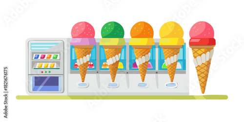 Colorful ice cream vending machine with five cones