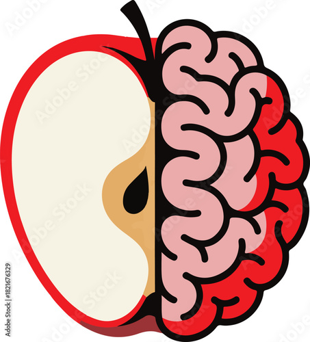 Conceptual illustration of knowledge and intelligence combining an apple and a brain
