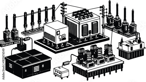 Isometric vector set of church and industrial factory building illustration for city architecture design