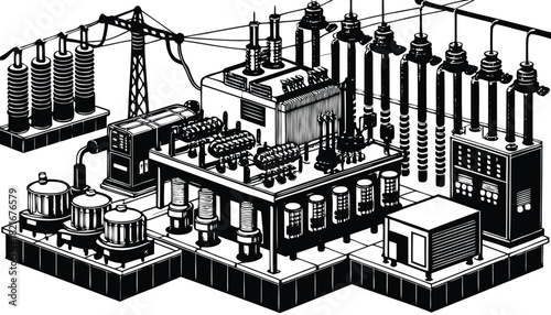 Vector illustration of an old industrial factory building sketch in the urban city landscape