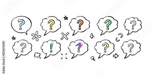 Colorful Question Marks in Speech Bubbles thought bubble