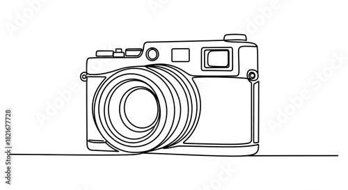 Elegant single line drawing of a classic vintage camera for minimalist design